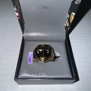 Ed Hardy Men's Gold and Black Anchor Ring size 10 BNWT